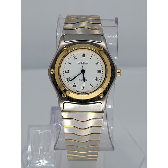 Vintage Mens Choice Watch Quartz Roman Numeral Hong Kong Movement Two Tone Watch - Picture 3 of 8